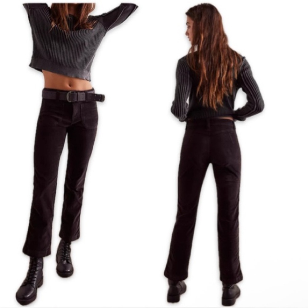 NWOT Free People High Time Velvet Kick Flare Pants in Black Sizes 4, 6 $98 MSRP